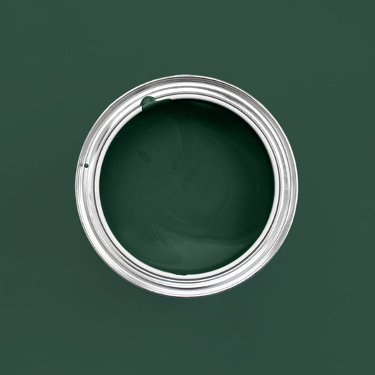 Farbton Moosgrün in einer geöffneten Dose von oben