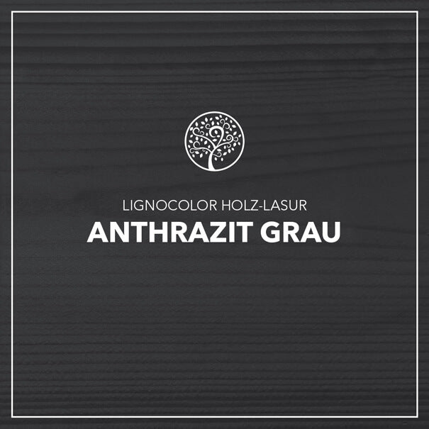 Farbton Anthrazit Grau gestrichen auf einem Holzbrett.