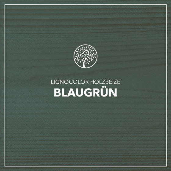 Holzbeize Blaugrün Farbton auf Holzbrett