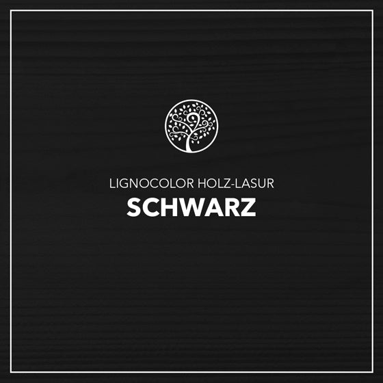 Holzlasur Schwarz gestrichen auf einem Holzbrett.