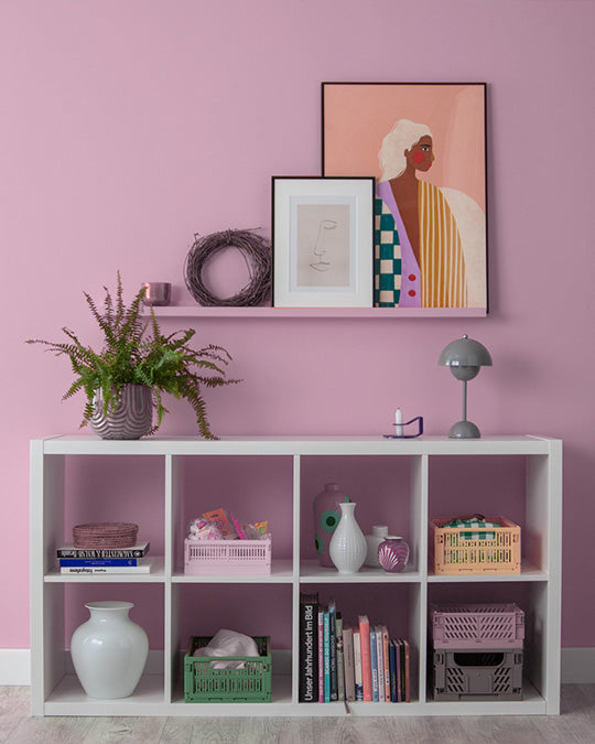 IKEA Kallax vor einer Wand im dunklen, rotstichigen Rosa Seattle